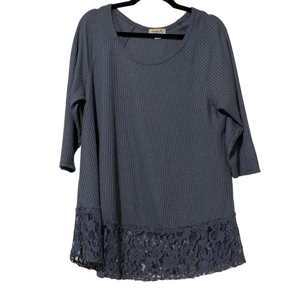 ONE WORLD Tops - One World size 1X blue thermal lace trim 3/4 sleeve top